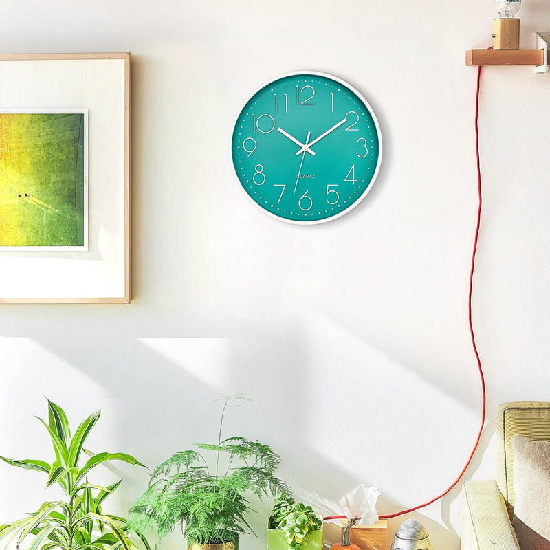 Teal Wall Clock, Modern Silent 12 Inch Non-Ticking Battery O