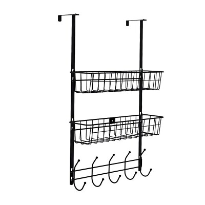 2-Tier Over The Door Organizer Hanger Hook Door Storage Rack Shelf & Hook Basket
