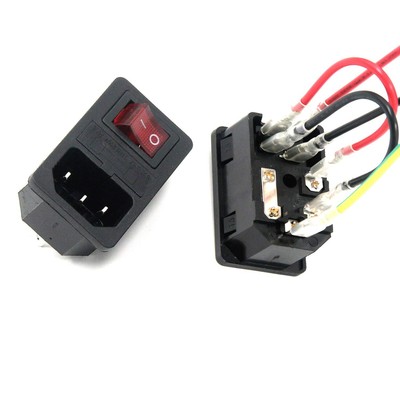 2pcs AC250V 10A IEC 320 C14 Inlet Panel Socket w Fuse w Red Light Rocker Switch