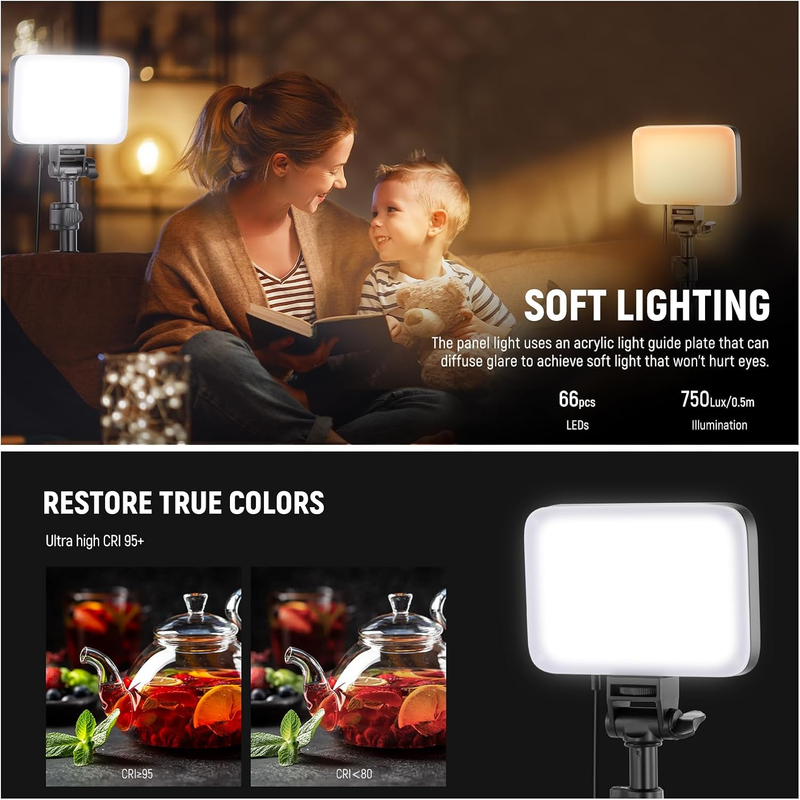 Basics 2 Pack LED Video Light Panel Lighting Kit, Bi Color Dimmable Portable Stu