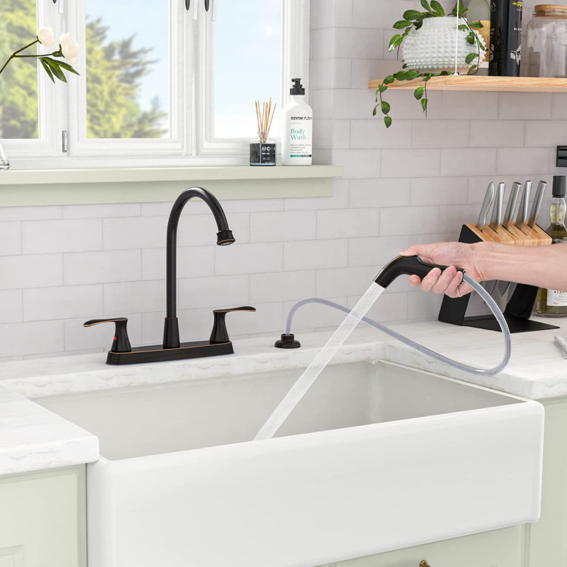 8 Inch 2 Handle Kitchen Faucet with Side Sprayer, Oil-Rubbed Bronze Kitchen Sink