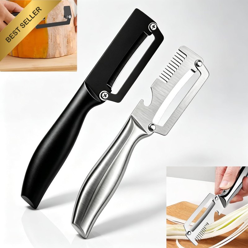Multifunctional Vegetable Peeler with Scallion Shredder and Bottle Opener, 3CR13