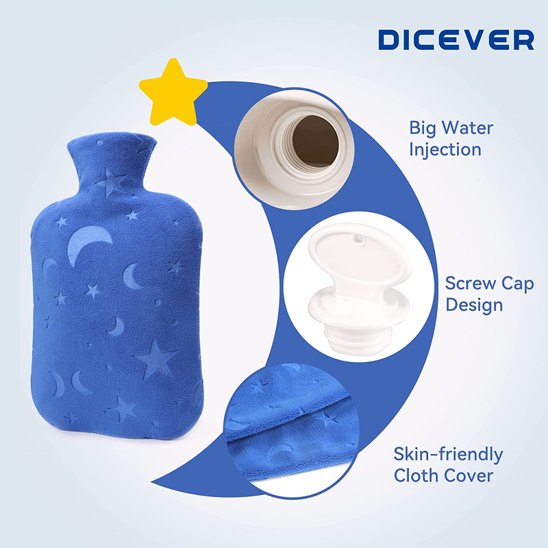 Hot Water Bottle with Soft Cover 2L Hot Water Bag with Cover Blue