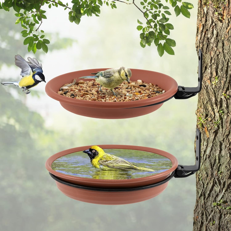 2 Piece Bird Trays Tree Mounted for Bird Feeder Bird Bath Bowl, Installed on Woo