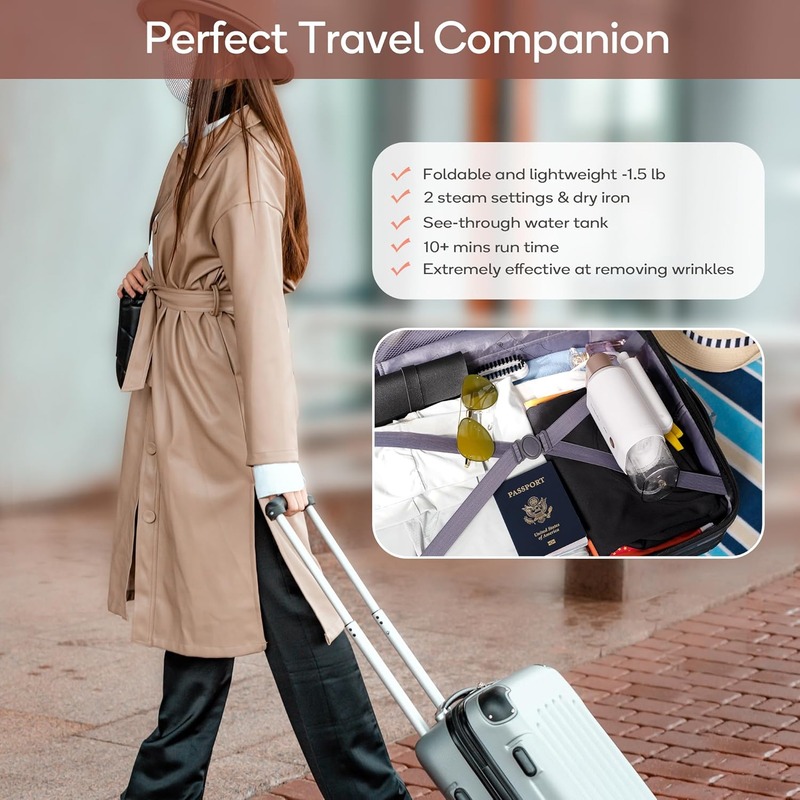 Steamer for Clothes, 1200W Travel Steamer with Horizontal & Vertical Steaming, 2