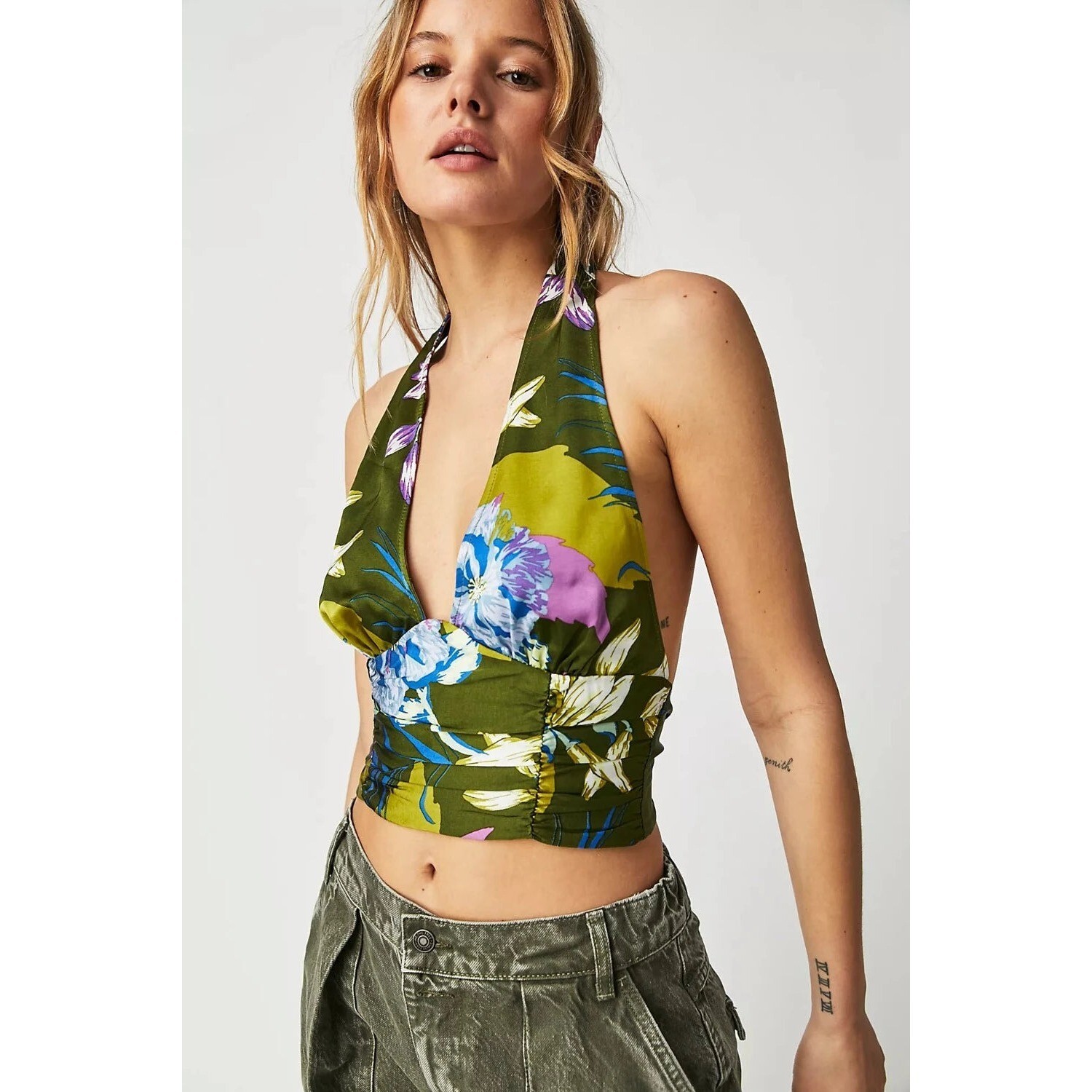 Free People $78 Seraphina Halter Top in Bright Olive NEW | eBay