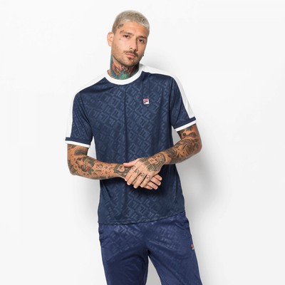 

Fila Marc Soccer Style Tee Мужская темно-синяя белая красная спортивная спортивная футболка Top, Синий, Fila Marc Soccer Style Tee