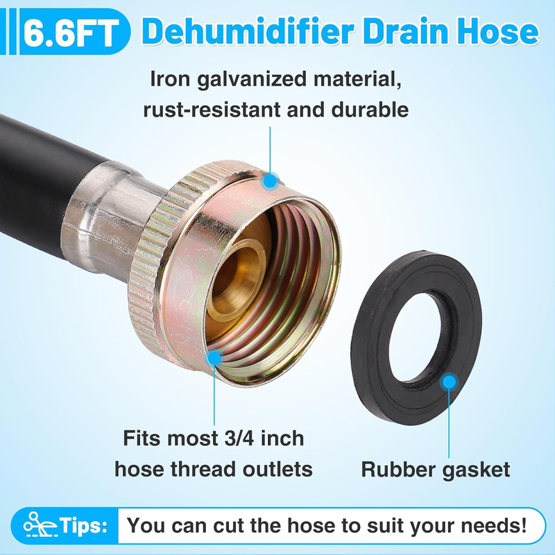 Leakproof Dehumidifier Drain Hose 3/4" FHT - 6.6 FT Thickened Dehumidifier Hose