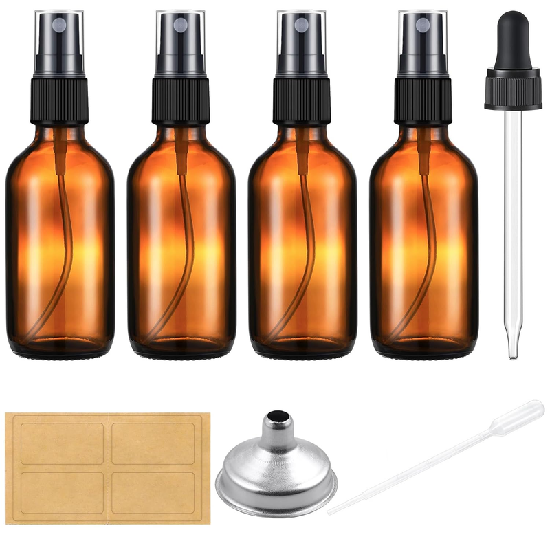 2 Oz Amber Glass Spray Bottles for Essential Oils, Hair, Water, Empty Small Fine