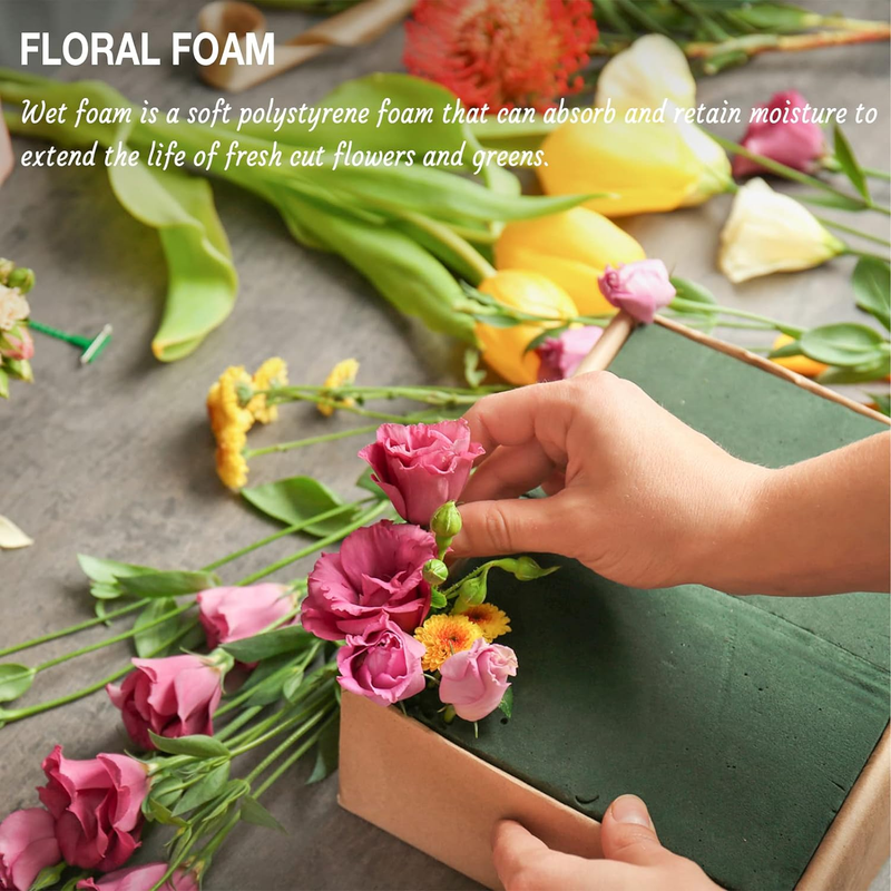 8 Pack Floral Foam Blocks for Fresh and Artificial Flowers, Wet Green Florist Br