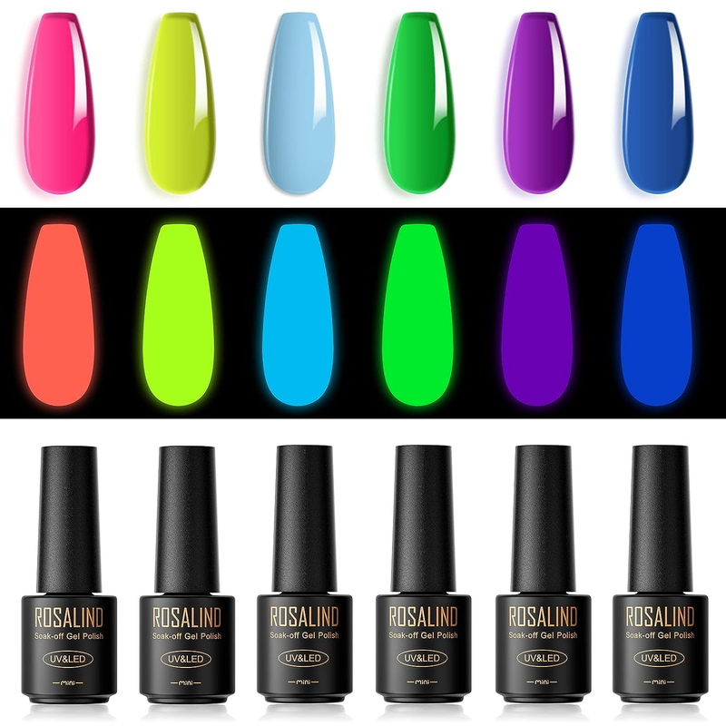 6Pcs Glow in Dark Gel Nail Polish - Fluorescent Neon, Valentine�S