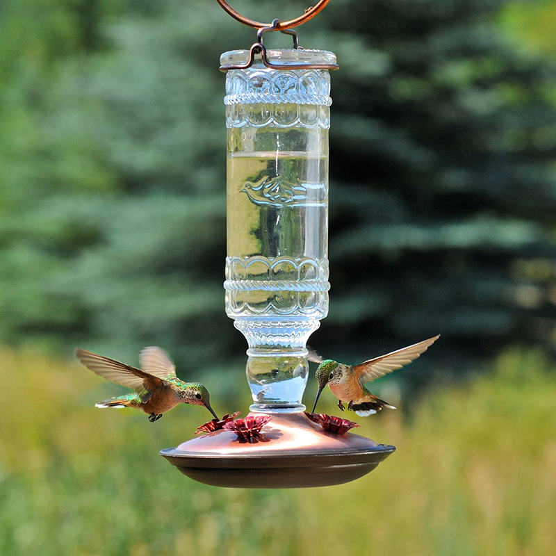 8107-1SR Antique Glass Bottle Hummingbird Feeder - Outdoor Garden D&eacute;cor Hummingb