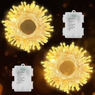 ZAIYW 2-Pack Fairy Lights - 7m 70 LED, 8 modes, Battery, Warm White