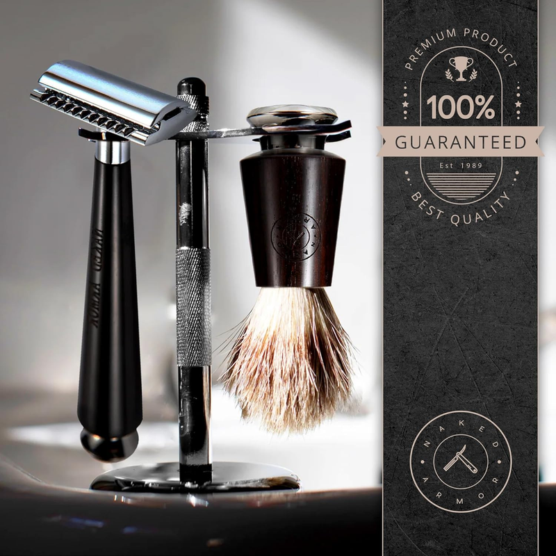 Complete Safety Razor Kit - Includes Ebony Wood Safety Razor, Closed Comb Double