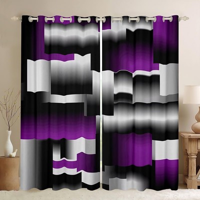 Black Purple Geometric Curtain Kids 3D Rendering Abstract Art Darkening Curta...