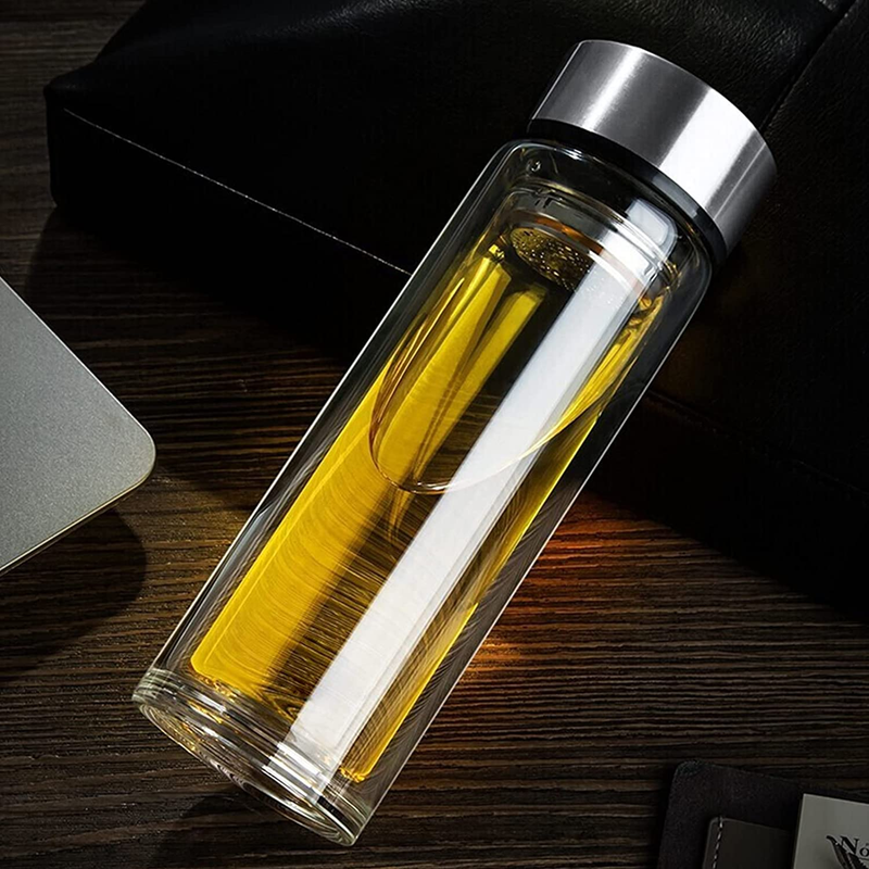 PARACITY Glass Tea Infuser Bottle Double Wall Borosilicate Portable Travel Mug T