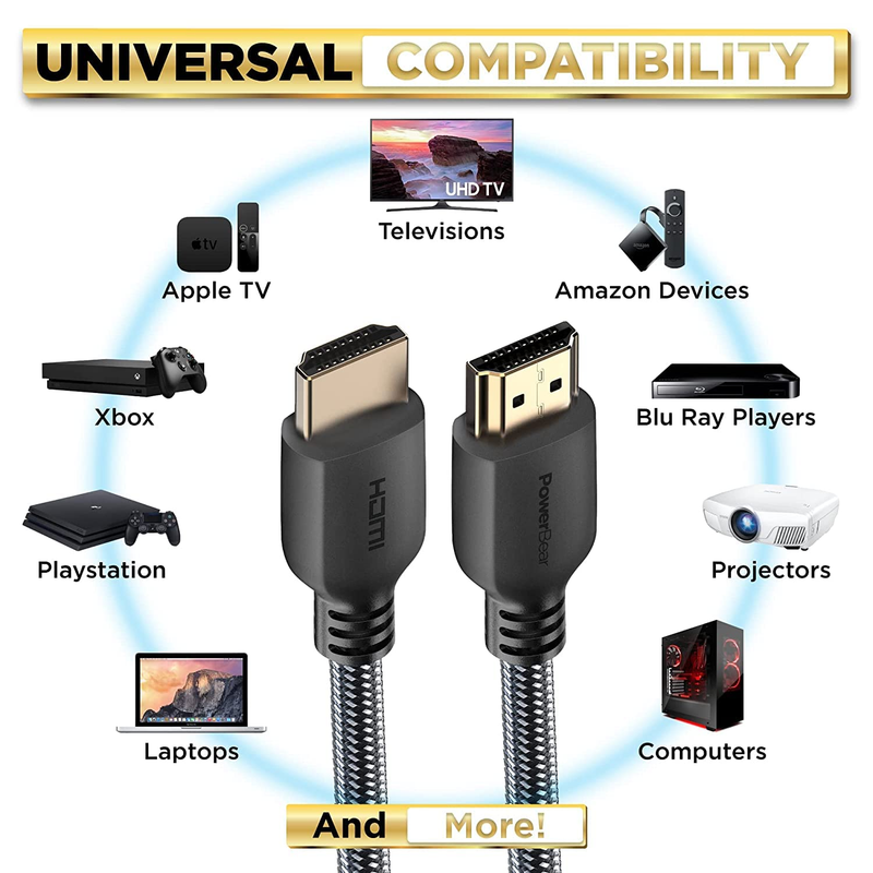 4K HDMI Cable 10Feet | High Speed, Braided Nylon & Gold Connectors, 4K @ 60Hz, U