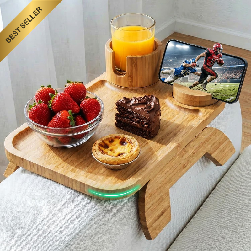 Couch Cup Holder Tray, 3-In-1 Sofa Arm Table Clip-On Couch Table on Arm 360°Rota