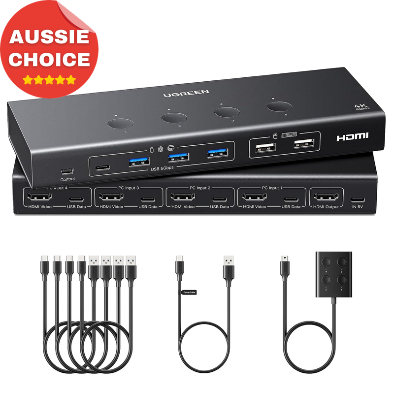 4K HDMI KVM Switch 4 Computers to 1 Monitor 6 USB Ports High Speed