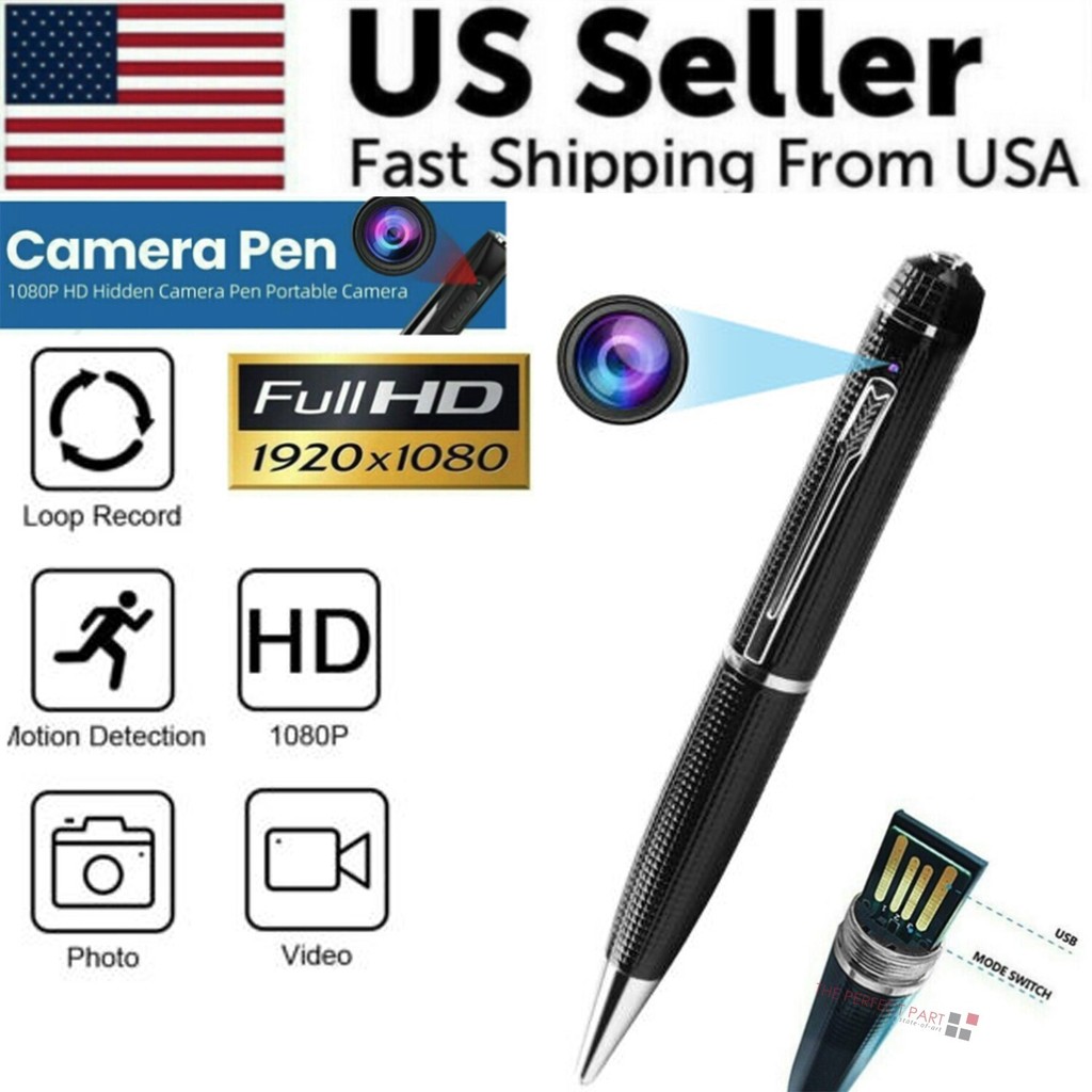 Portable 1080p camera pen with motion detection features.