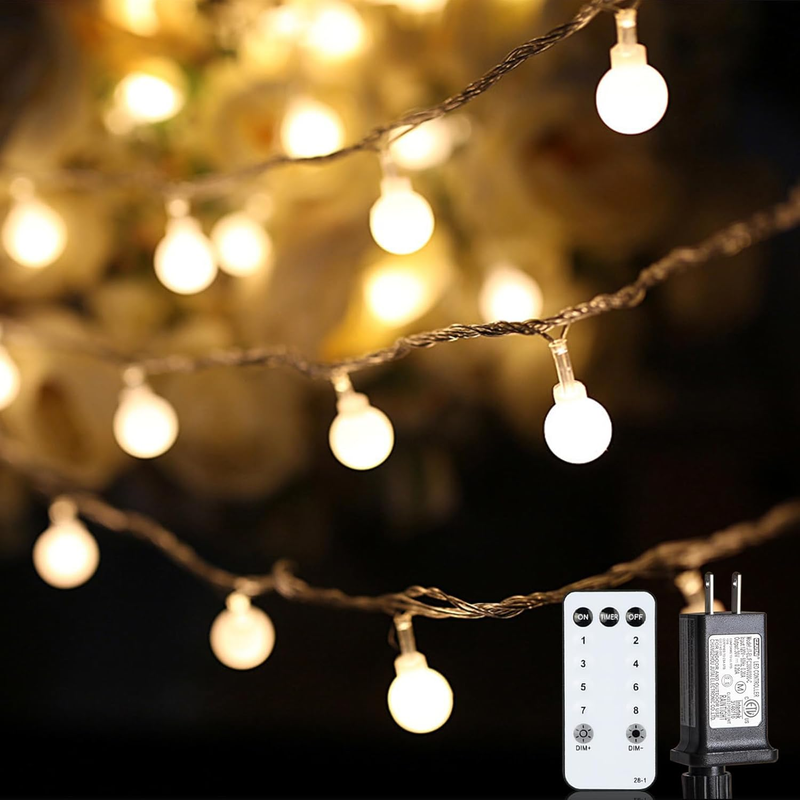 Globe String Lights 59 Ft 100 LED Fairy Lights Plug in with Remote Timer, Connec