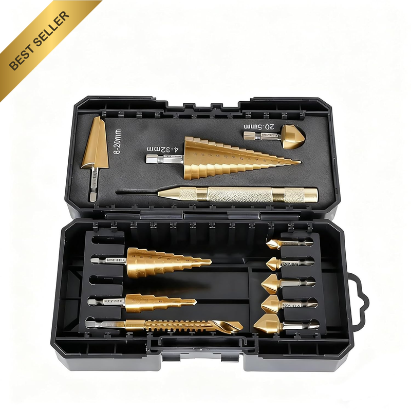 12-Piece Titanium HSS Step Drill Bit Set, Metric Countersink & Cone Drills with