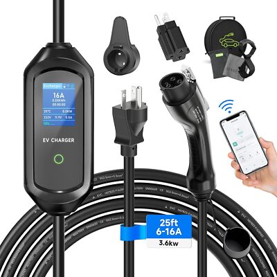 AFYEEV Level 1 Portable EV Charger 16A 110V 25ft Cable SAE J1772 NEMA 5-15 EV
