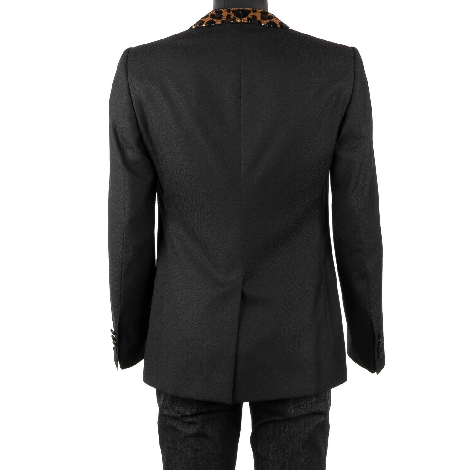 Pre-owned Dolce & Gabbana Tuxedo Blazer Jacket Sicilia W Sequins Leopard Lapel Black 09742