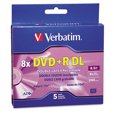 Verbatim Dual-Layer DVD+R Discs 8.5GB 8x w/Jewel Cases 5/Pack Silver 95311