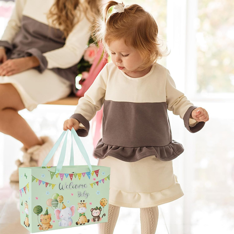 Baby Gift Bag, Large Gift Bag Paper Bag with Tissue Paper Ribbon Greeting Card f