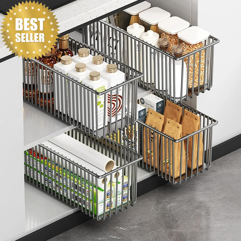 4 Pack Pull Out Basket Drawers for Cabinets,Detachable Pull Basket,Slide Out Bas
