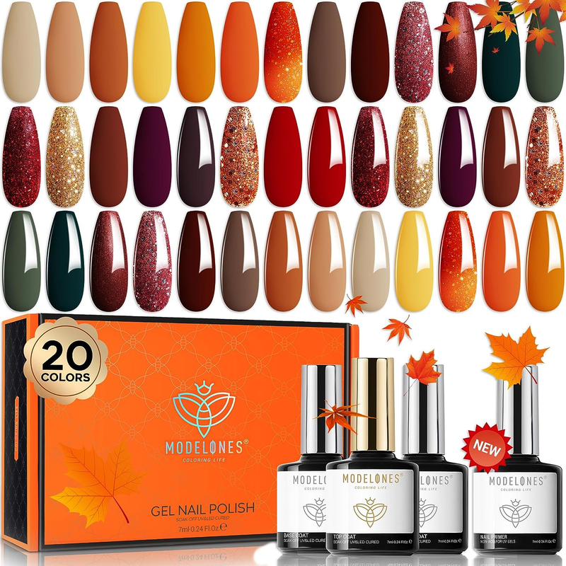 20 Colors Gel Nail Polish Kit- Fall Winter Gel Polish Set Soak off Nail Polish K
