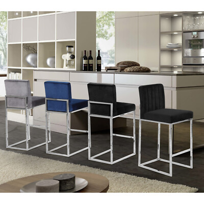 Pre-owned Meridian Giselle Black Velvet Stool Black Velvet Chrome Contemporary