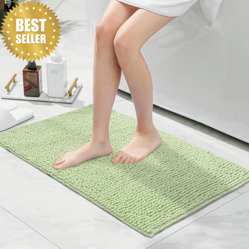 Chenille Bath Mat, Extra Soft Shaggy Absorbent Bathroom Rug, Non-Slip Bath Rugs