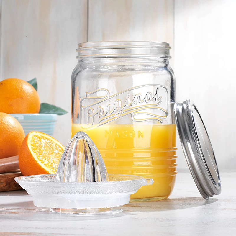 Mason Jar Glass Citrus Juicer with Stainless Steel Seal Lid 3-Piece Glavers Orig