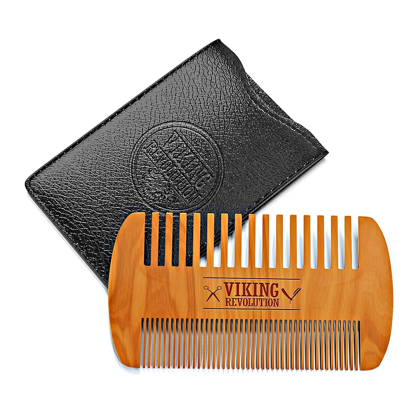 Wooden Beard Comb & Case, Dual Action Fine & Coarse Teeth, Perfect for Use with