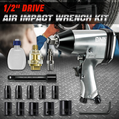 [17шт] Набор инструментов для тяжелых условий эксплуатации с 1/2 приводом, Пневматический ударный ключ, 250 ФУТОВ-ФУНТОВ /340 Нм