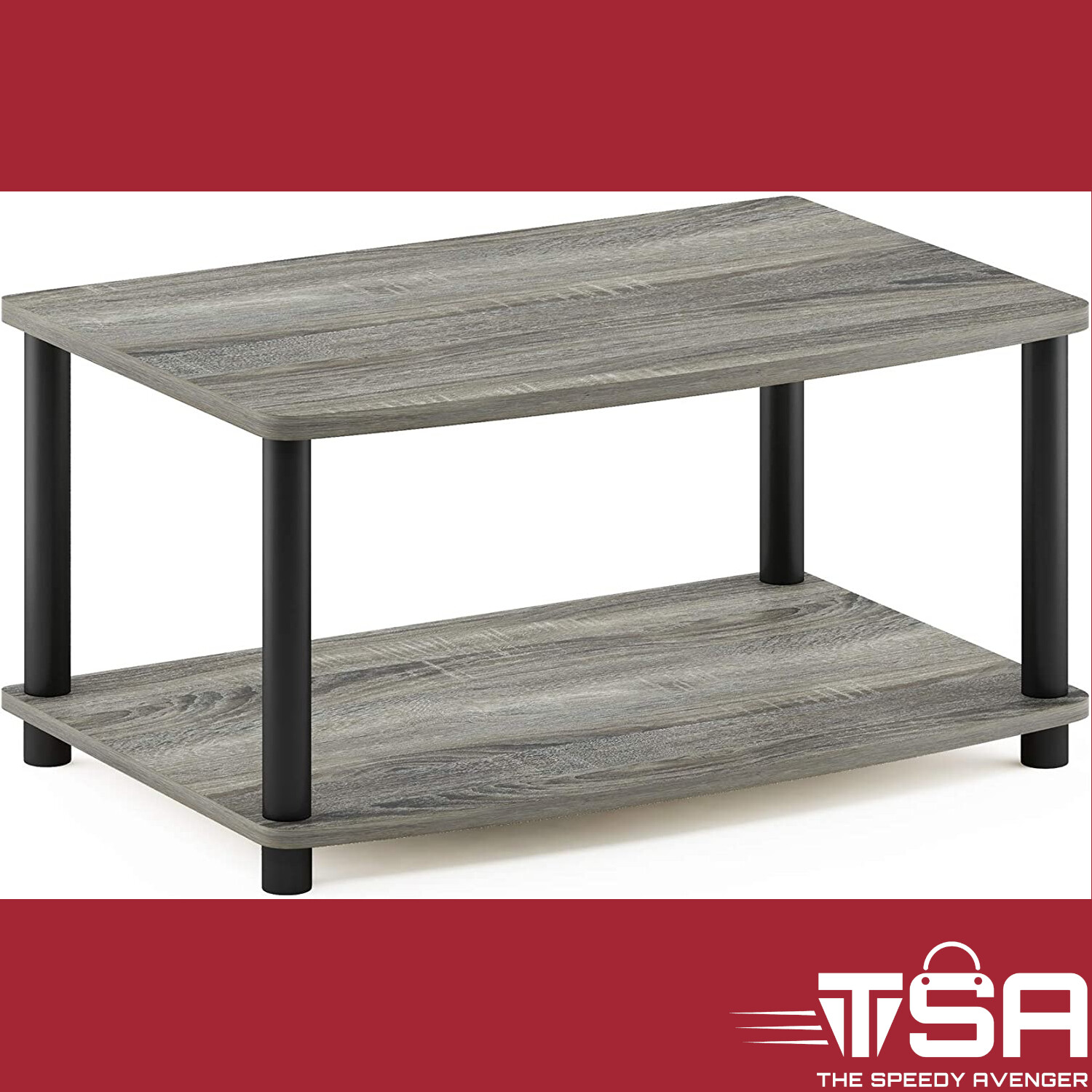 Turn-N-Tube No Tools 2-Tier Elevated TV Stand, French Oak Grey/Black