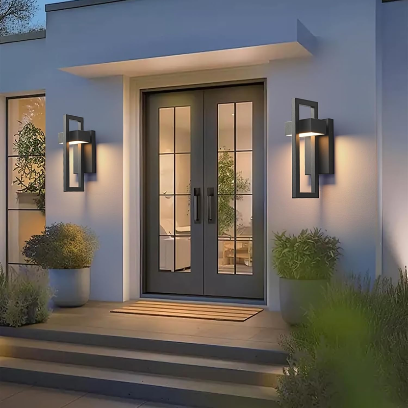 Modern Porch Lights with 2 Pack,Outdoor Indoor Integrated LED Wall Lights, IP65 Waterproof 20W 3000K Wall Lamps, Textured Black Finish,Outside Wall Sconces for House Front Door Patio Garage