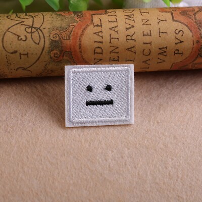 white Square Robot emoji Patch Iron On W1.5'' X H1.4'' Embroidered Face Kids 3651