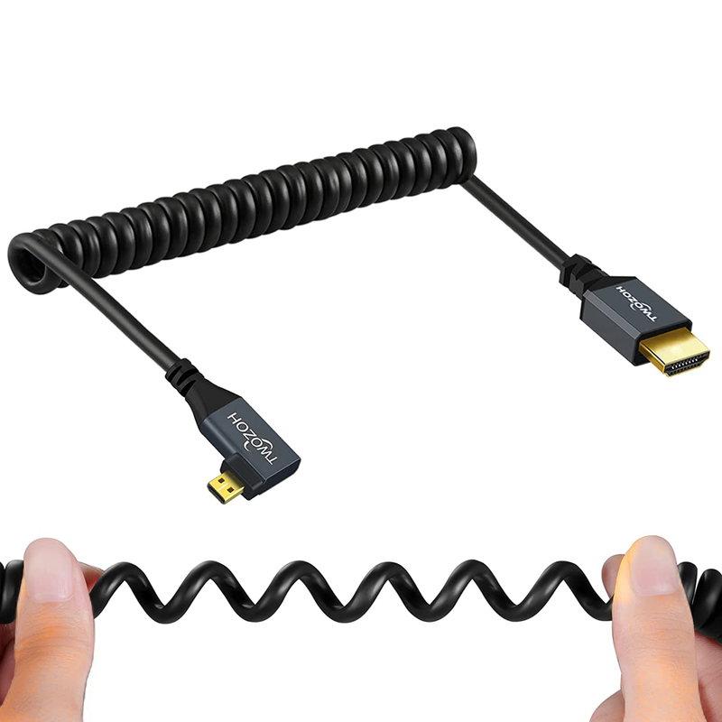 Twozoh Right Angled Coiled Micro HDMI to HDMI Cable, Micro HDMI to HDMI Coiled