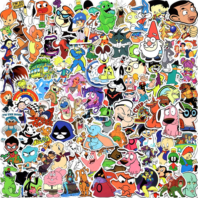 100PCS 90S Cartoon Stickers for Kids Teens Adults, Water Bottle Stickers Pack