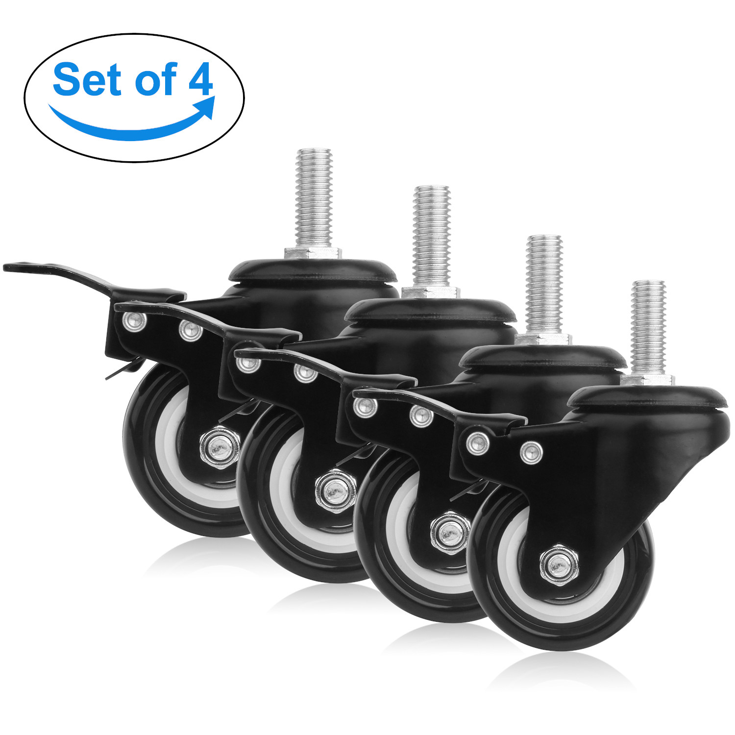 50mm Transportrollen Bockrollen Lenkrollen mit Bremse Set 4stück 2/"