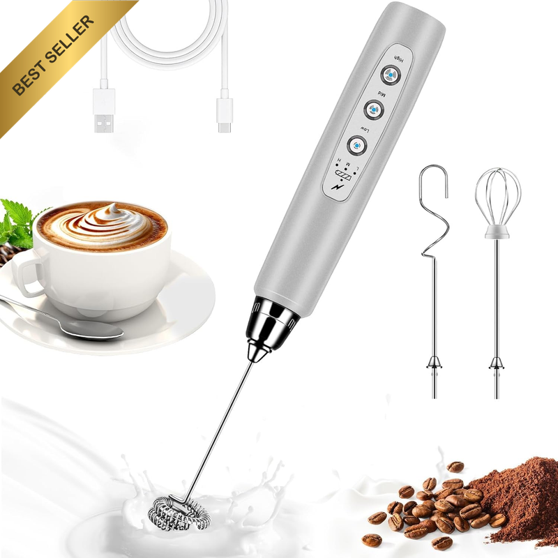 Milk Frother Handheld Electric Whisk 3 Speed Adjustable 3 Stainless Whisks Recha