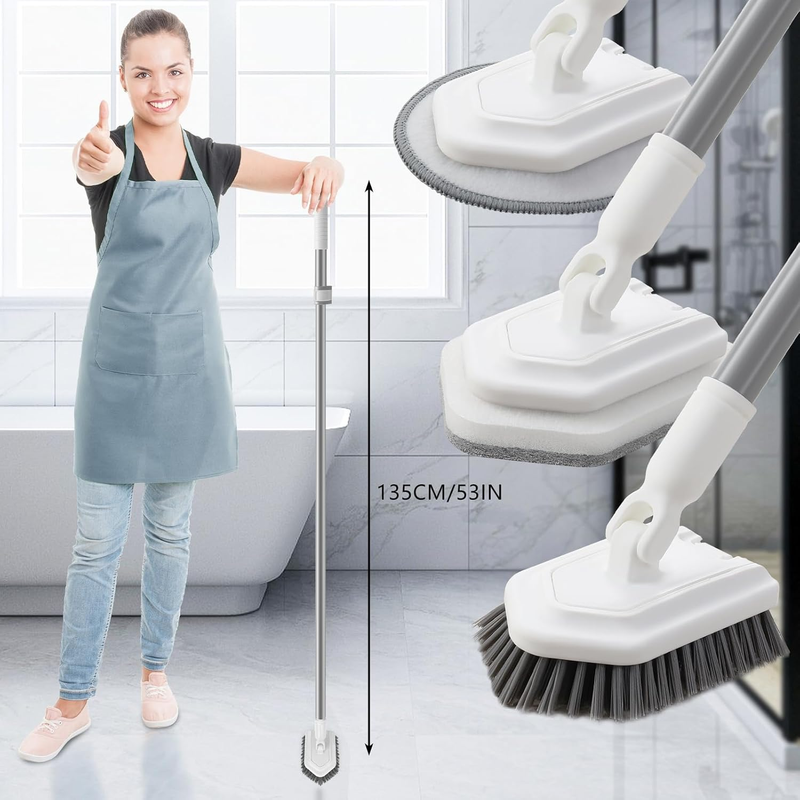 Floor Scrub Brush, 3-in-1 Shower Scrubber Tub Tile Floor Cleaner with Adjustable