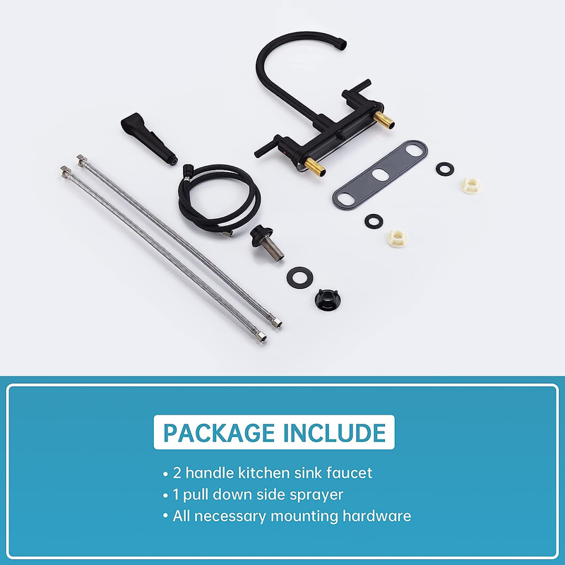 ARRISEA 8 Inch Two Lever Kitchen Faucet with Pull Out Side Sprayer,Black Stainle