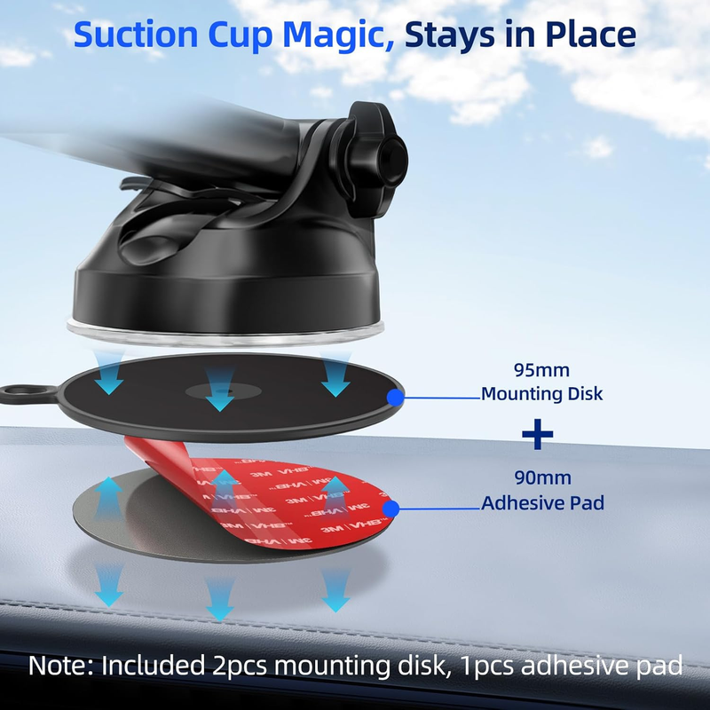Dashboard Pad Mounting Disk for Suction Cup, Large Plastic 3M Extra Strong Adhes