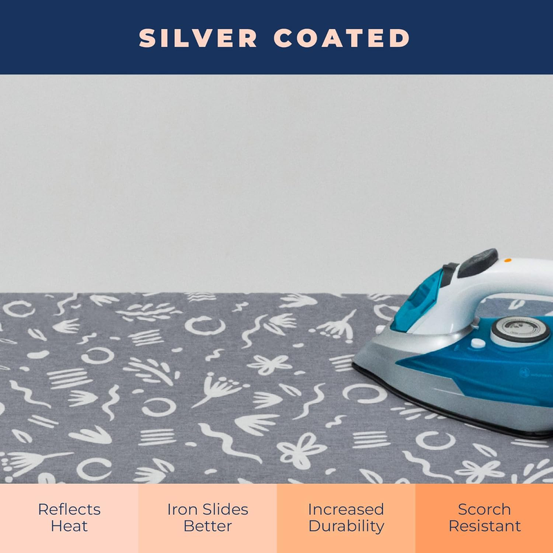 Ironing Board Cover and Pad Extra Thick Heavy Duty Padded 4 Layers, Silver Coate