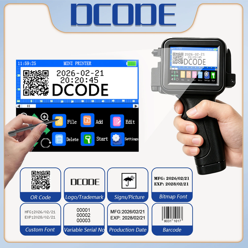 XTMINI 12.7mm Handheld Inkjet Printer Portable Printers Text QR Barcode Batch Nu