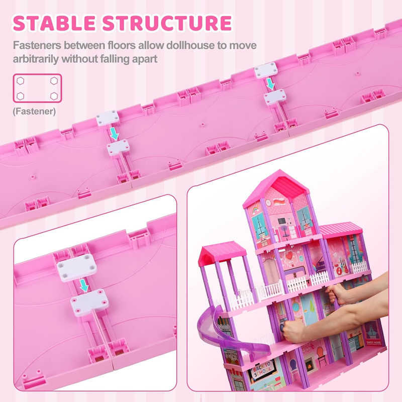 Doll House, Dream Dollhouse for Girls Toys W/ 4 Stories -11 Rooms, Doll House 4-